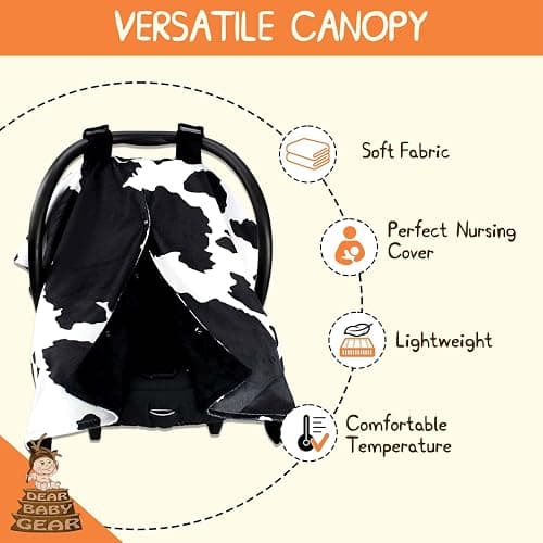 Dear Baby Gear Car Seat Cover for Boys & Girls - Baby Carseat Canopy w/Snap Opening - Infant Seat Cover - Stroller & Nursing Covers - Newborn Carrier Canopy - 40x30 (Black and White Holstein Cow) thumbnail 4