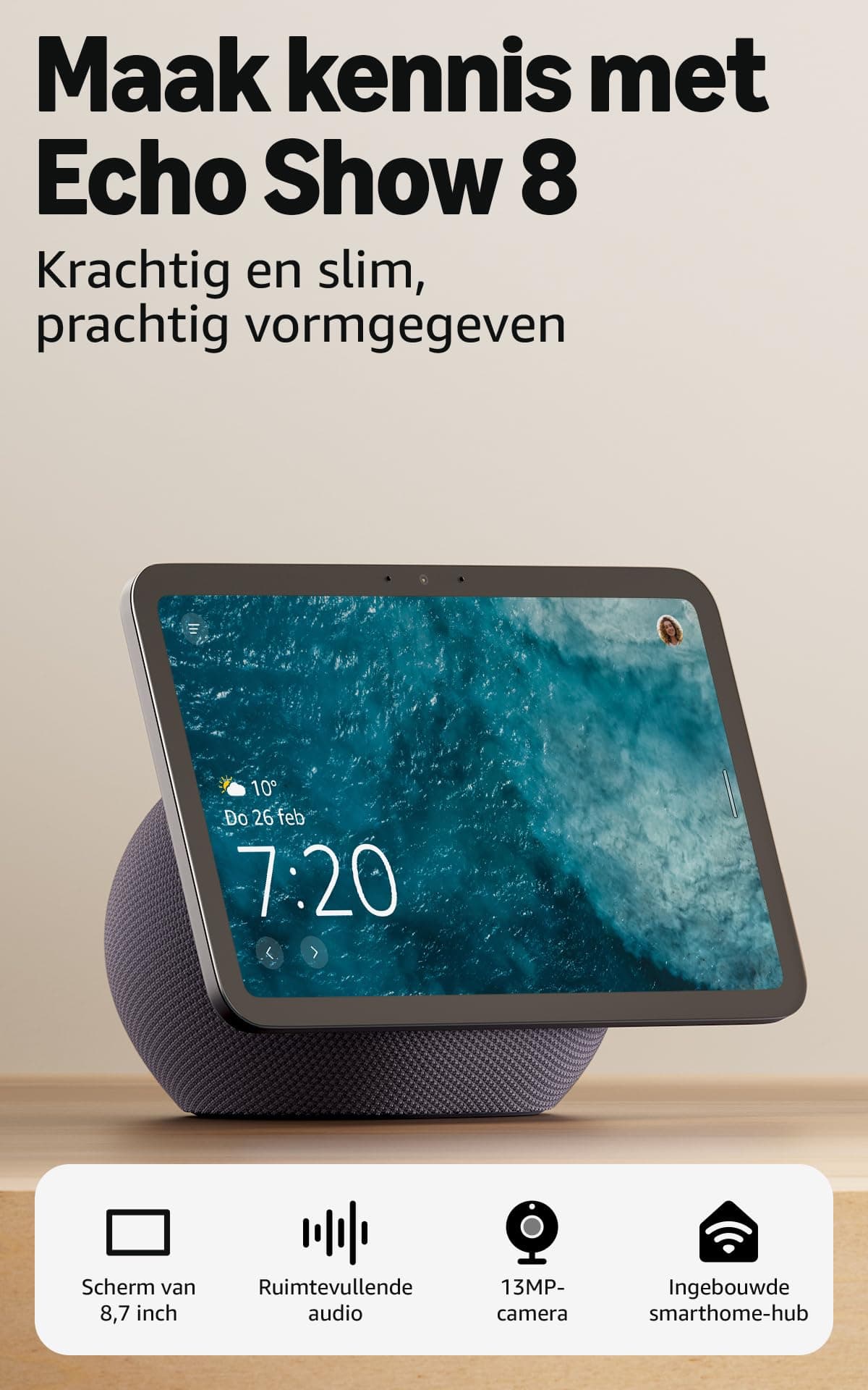 Amazon Echo Show 8 (newest gen), Vibrant HD 8.7" display with spatial audio and Alexa, Graphite - Image 1
