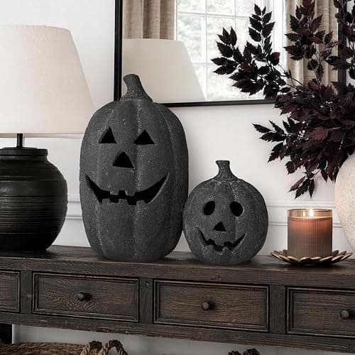 Halloween Decorations Outdoor - Fall Decor - 15" H Black Handmade Terracotta Jack O Lantern Pumpkin - Indoor Outside Gothic Festival House Centerpiece Decoration for Table Garden Living Room Mantel thumbnail 5