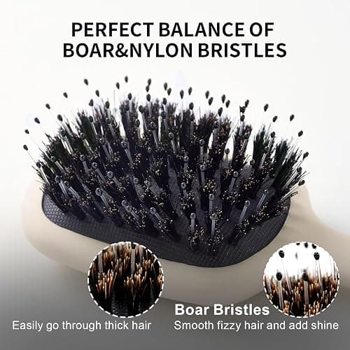 Jurrissa Mini Boar Bristles Hair Bursh, Travel Size Hair Brush for Women Men Kids, Protable Small Hair Brushes for Pockets Purses, Mini Hair Brush for Smooth Add Shine (Boar-White) thumbnail 3