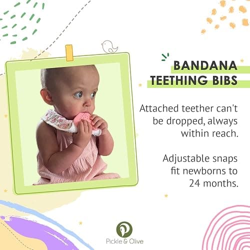 Pickle & Olive Baby Bandana Teething Bibs with Attached Teether- Set of 4 - Floral thumbnail 4