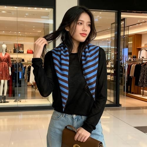 Knitted Striped Triangular Scarf Women Headscarf Wool Knitted Shawl and Wraps Neck Scarves for Women Multi-Functional Warm Ladies Versatile Scarves Headscarf Autumn Winter thumbnail 7