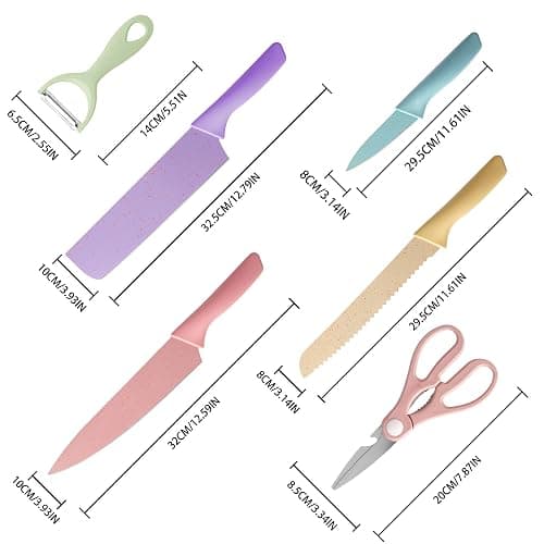 Colorful Kitchen Knife Set 6 PCS, Colored Knives Set with Non-Stick Coating, Chef Boxed Knives Set for Cooking, Camping, Travel, Picnic, BBQ and RV - Colorful- 6 Pcs thumbnail 5