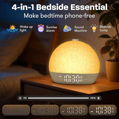 Réveil Lumineux Simulateur d'Aube, Reveil Matin avec 7 Sonneries, Snooze | Lampe de Chevet 20 Niveaux de Luminosité, 30 Sons Naturels, Minuteur, 12 Couleurs Réveil Lumière Veilleuse pour Enfant/Adulte thumbnail 3