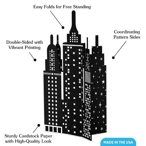 Big Dot of Happiness 3D Nighttime City Skyline Centerpiece Table Decorations, Freestanding New York Party Decor, Prom or Birthday Party Centerpieces - 8 Count thumbnail 3