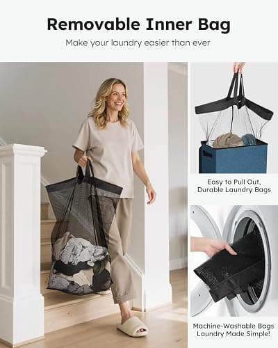 SOLEDI Laundry Hamper with Lid 90L Large & Tall Collapsible Laundry Basket, Clothes Hamper with Bag Removable Easy to Carry, Dirty Hampers for Bedroom, Bathroom, Dorm, College, Blue thumbnail 5