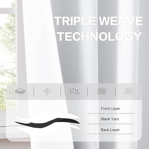 DUALIFE White Extra Long Blackout Curtains 52x108in, Rod Pocket Back Tab for Living Room, Thermal Insulated Soundproof, Privacy Assured, Ideal for High Ceiling Patio Sliding Door thumbnail 4