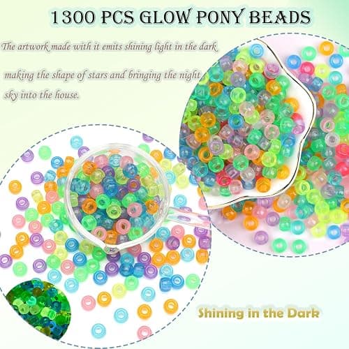 LYMOOR 1200 Glow in The Dark Pony Beads, Shine Pony Beads Bulk, Assorted Colors Mixed, Kandi Hair Bead Bracelet Making Kit, Crafts Necklace Jewelry DIY Gifts thumbnail 5