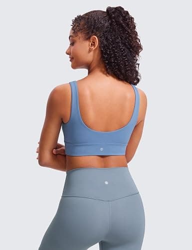 CRZ YOGA Butterluxe U Back Longline Sports Bras for Women - Scoop Neck Padded Yoga Workout Crop Top with Built in Pads thumbnail 2