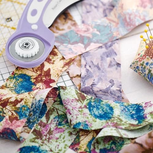 Headley Tools Rotary Cutter Set - 45mm Fabric Cutter, 5 Extra Rotary Blades, A3 Cutting Mat, Quilting Ruler and Sewing Clips, Craft Knife Set, Ideal for Crafting, Sewing, Patchworking, Purple thumbnail 2