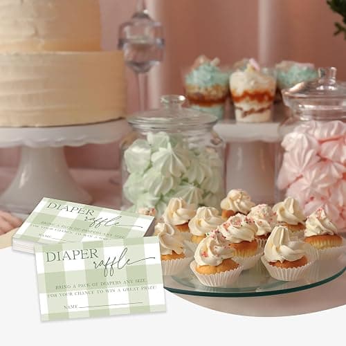 Baby Shower Raffle Tickets 50pcs, 3.5 x 2.1 Light Green Diapers Tickets, Diaper Raffle Tickets, Gender Reveal Game, Diaper Raffle Invitation Cards for Boys Girls, Baby Shower Game Supplies - A14 thumbnail 2