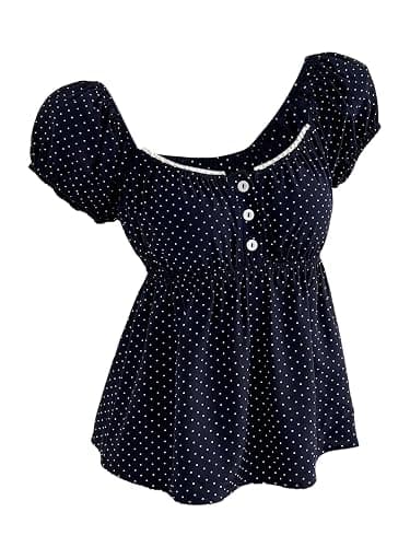 Verdusa Women's Cute Babydoll Tops Polka Dots Flowy Going Out Outfits - Image 1