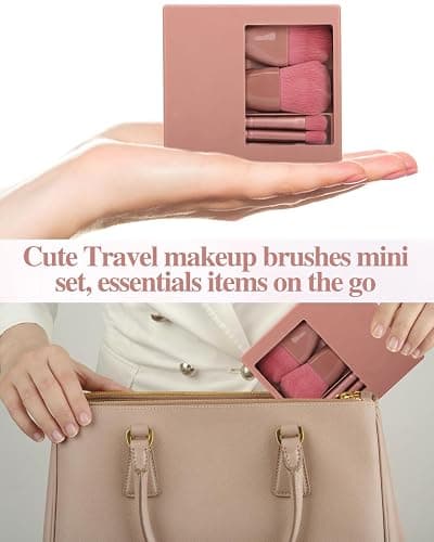 PGRODE Travel Size Makeup Brushes Mini Set with Hard Case and Built-in Mirror, 5Pcs Small Cosmetic Brushes, On the Go Brush Travel Essentials kits for Women, Girls Gift (Sky Blue) thumbnail 6