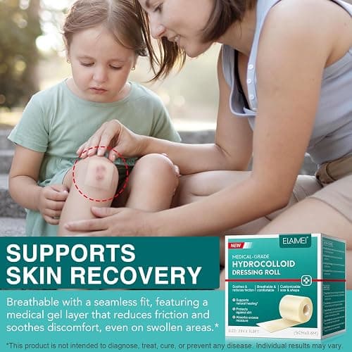 Hydrocolloid Roll for Wound Care, (2in*11.8ft) Hydrocolloid Bandages, Cut-to-Size, Medical Grade Hydrocolloid Roll with Self-Adhesive, Ultra Absorbent, Flexible & Waterproof, First Aid Kit Essential thumbnail 4