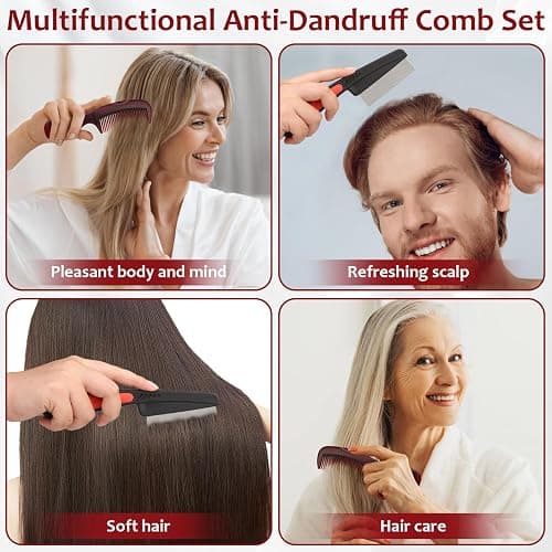 Dandruff Comb, 2 Pcs Scalp Sweep Detoxing Hair brush Set for Dandruff Removal, Scalp Build Up Remover and Stainless Steel Fine Tooth Comb for Scalp Massage Combs thumbnail 7