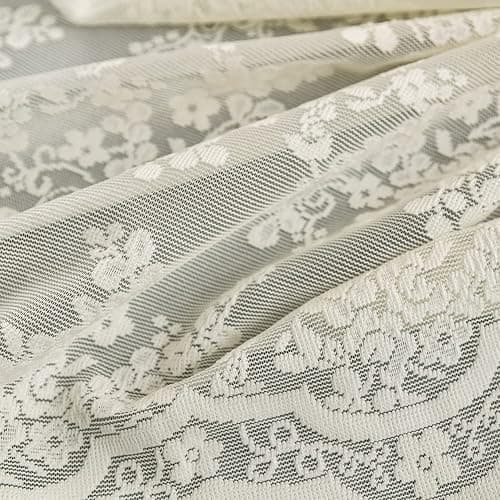 YJ YANJUN Ivory Lace Shower Curtain - Shabby Chic Flower Shower Curtain with Attached Valance, Luxury Lace for Bathroom, Farmhouse Bath Curtains, 72 x 72 Inch, Light Beige thumbnail 7
