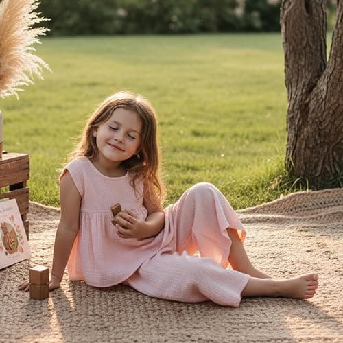 citgeett Baby Girl Summer Clothes Outfit Cotton Linen Sleeveless Ruffle Shirt and Wide Leg Pants Toddler Girls Clothes Set thumbnail 4