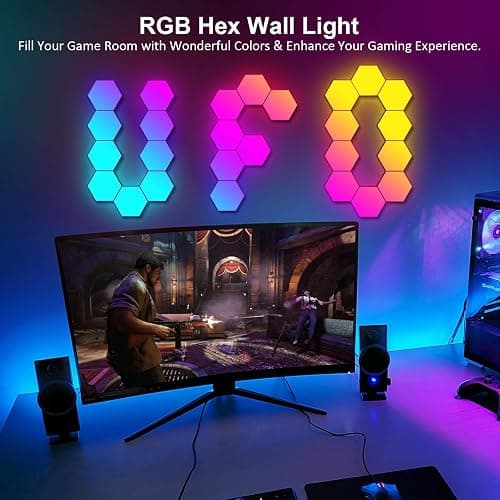 OJQ 20 Pack Hexagon Lights Wall RGB Panel - Hexagonal Led Lights Room Decor Wall Lights Birthday Decorations Gaming Equipment Honeycomb Shape Panels Hexagon Gaming Lights for Bedroom Children thumbnail 2