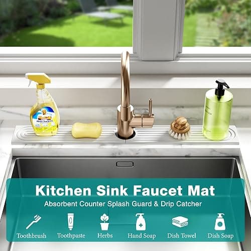 MAGKOTA Stone Faucet Mat for Kitchen Sink - Quick Dry Diatomite Sink Splash Guard, Prevents Moisture Buildup & Water Stains, Water Absorbing Stone Tray for Bathroom Countertop (White, 20" x 4") thumbnail 6