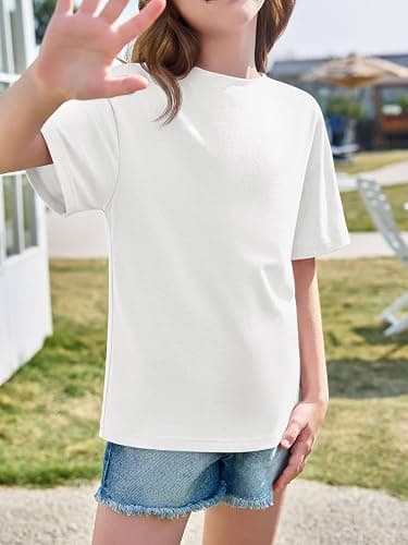 Haloumoning Girls Short Sleeve T Shirts Kids Summer Oversized Tops Casual Crewneck Basic Tees 5-14Y thumbnail 6