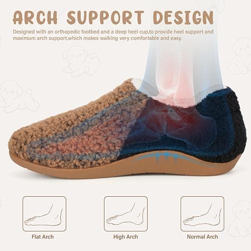 ERGOfoot Orthopedic Slippers with Arch Support for Women and Men – Fuzzy House Shoes for Plantar Fasciitis Relief, Closed Back, Soft Plush Sherpa Fleece Lining Moccasin thumbnail 2