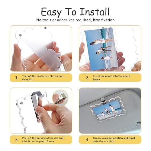 Nirvany 2 Pack Magnetic Car Visor Photo Holder, 2.36 x 3.54 in Scalloped Clear Acrylic Personalized Picture Frame Clip for Sun Visor, Car Picture Holder for Family, Pets, Travel Photos (Light Blue) thumbnail 6