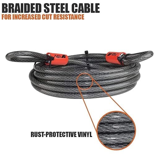 BV Heavy-Duty 15FT Security Cable with Loops - 10mm (3/8 Inch) Cut-Resistant Braided Steel Cable - Versatile & Weatherproof - Security Chain for Padlock, Chain Lock, Wire Lock thumbnail 4