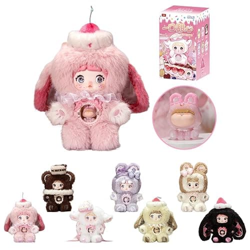 Nommionline (Official License) Nommi-A Bite of Sweetheart Series Plush Blind Box, Kawaii Plush Toy Figures, Cute Stuffed Doll with Cake Hat and Pink Ribbon for Kids Room Decor and Gifts thumbnail 2