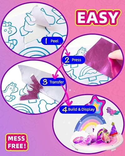 Foil Art with 3D Scenes, Foil Puzzle 3D Art Kit for Kids, No Mess Craft, DIY Creative Activity for Toddlers Boys Girls, Unicorn Party Favors, Birthday Gifts, Travel Toys, Ages 4 and Up thumbnail 6