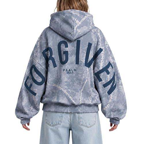 Tednrk Camo Hoodie Womens Christian Faith Maple Leaf Letter Print Forgiven Hoodie Oversized Fleece Pullover Warm Sweatshirts - Image 1
