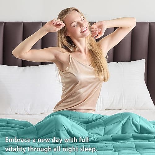 yescool Weighted Blanket for Adults (15 lbs, 60" x 80", Teal) Cooling Heavy Blanket for Sleeping Perfect for 140-160 lbs, Queen Size Breathable Blanket with Premium Glass Bead, Machine Washable thumbnail 5