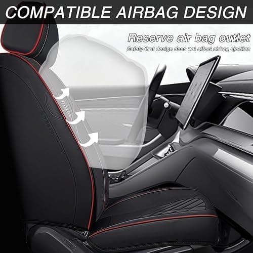 HBXT Car Seat Covers for Toyota Camry 1999-2026, Premium Nappa Leather Waterproof & Anti-Slip, Full Coverage Customized fit Toyota Camry Seat Covers Front Set (2 Seats Standard,Black-Red) thumbnail 2