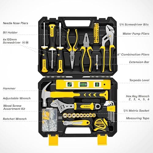 Enventor Tool Kit Set, 108PCS General Household Hand Tool Kit with Storage Toolbox, Small Tool Kits for Home thumbnail 3