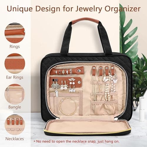Wedama Toiletry Bag for Women, Hanging Travel Toiletry Bag with Jewelry Organizer Compartment Large Makeup Bag, PVC Waterproof Cosmetic Travel Bag for Travel Business Trips Camping Bathroom, Black thumbnail 4
