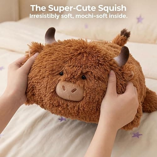 Mewaii Süßes Hochlandrind Kuh Kuscheltier Plüschkissen für Kinder,Weiche 33 cm Kuscheltiere,Kawaii Plüschtier Kuh,Entspannungs und Dekorationskissen für Mädchen thumbnail 5