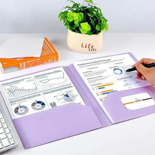 HABGP 6 Pack Colored File Folders with Pockets and Business Card Holder, Pastel Decorative Pocket Folders for Documents, Cute Plastic Folders for Filing Cabinet, School, Office, Resume Portfolio thumbnail 7