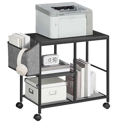 MAHANCRIS Printer Stand with Storage Bag, 3-Tier Mobile Under Desk Printer Cart with Wheels, Wooden Rolling Printer Table, Organizer Shelf for Study, Office, Living Room, Black PTHB2201 thumbnail 9