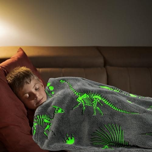 Glow in The Dark Blanket Dinosaur Throw Blanket for Boys Kids Soft Warm Cozy Cute Dino Blanket Unique Dinosaurs Toys Gifts Gray Glowing Dinosaur Room Decor Blankets for Girls Teens 50"x60" thumbnail 2