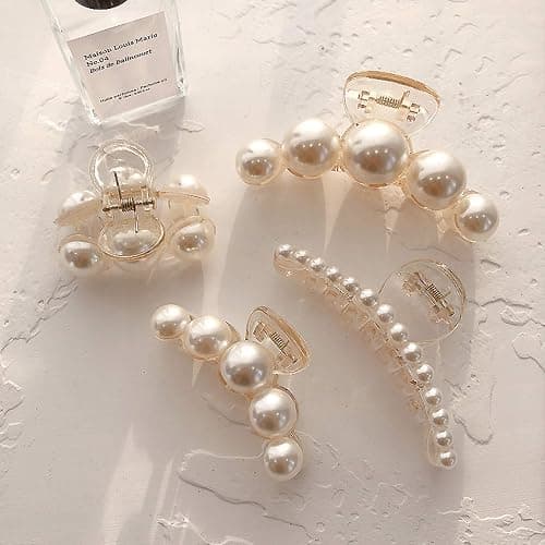 Hair Clips for Women, Large Pearl Hair Claw Clip Set Strong Hold No Slip, Banana Jaw Clip Barrettes, Hair Accessories Birthday Wedding Valentine's Day Gift for Girl Wife Styling Thick Thin (4 PCS) thumbnail 2