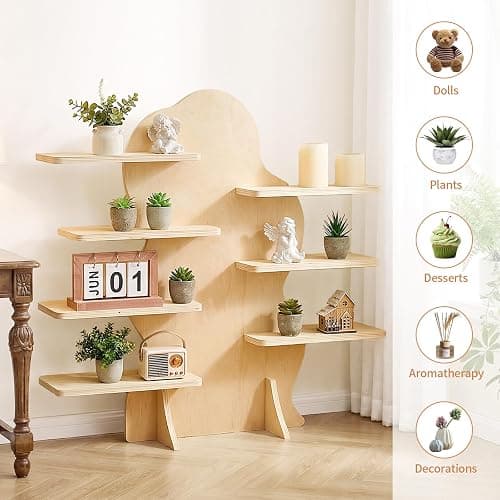 Sicrifety 7-Tier Wooden Display Shelf for Vendors,31inch Cloud-Shaped Portable Detachable Natural Wood Riser Stand for Candles,Mugs, Small Items thumbnail 6