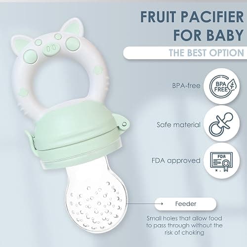Bluet B- Baby Fruit Feeder Pacifier - BPA-Free Silicone Baby Food Feeder for Self-Feeding - Teething Relief - 4+ Months, 6 Silicone Nipples - 2 Pack Fresh Fruit Pacifier Frozen Teether - Blue & Green - Blue thumbnail 2