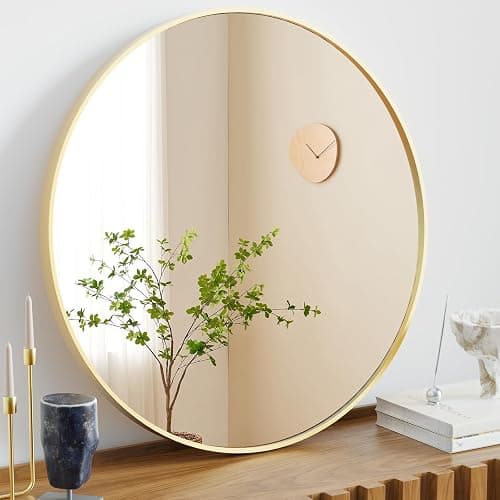 NEWBULIG Round Wall Mirror, 36 Inch Bathroom Mirrors for Over Sink, Wall Vanity Circle Mirror with Matte Metal Framed, Decor for Bathroom, Entryway, Bedroom, Gold - Image 1
