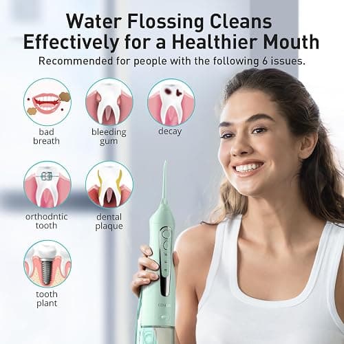 COSLUS Water Dental Flosser Teeth Pick: Portable Cordless Oral Irrigator 300ML Rechargeable Travel Irrigation Cleaner IPX7 Waterproof Electric Flossing Machine for Teeth Cleaning C20(F5020E) Green thumbnail 6