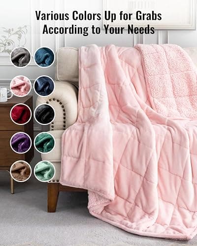 Uttermara Sherpa Fleece Weighted Blanket 15 lbs for Adult, Unicolor Ultra-Soft Fleece and Sherpa, Dual Sided Cozy Plush Blanket for Sofa Bed, 60 x 80 inches, Pink thumbnail 9
