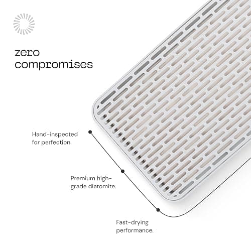 Deepstone 3-Layer Stone Dish Drying Mat for Kitchen Counter - Diatomaceous Earth Quick Dry Mat with Removable Plastic Topper and Non-Slip Base Pad, 16 x 9 in (White) thumbnail 6