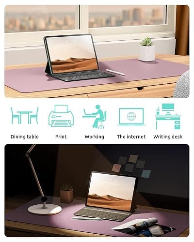 YSAGi Leather Desk Mat, Large Mouse Mat, Non-Slip Desk Pad, Waterproof PU Leather Table Protector Writing Pad for Office and Home (60 x 35 cm, Pale Mauve) thumbnail 6