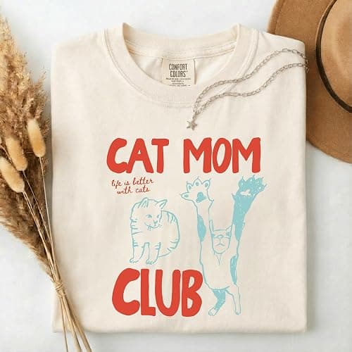 Cat Mom Club Comfort Colors T Shirt, Life is Better with Cats Graphic Tee, Cute Cat Lover Gift, Vintage Cat Mom Shirt thumbnail 5