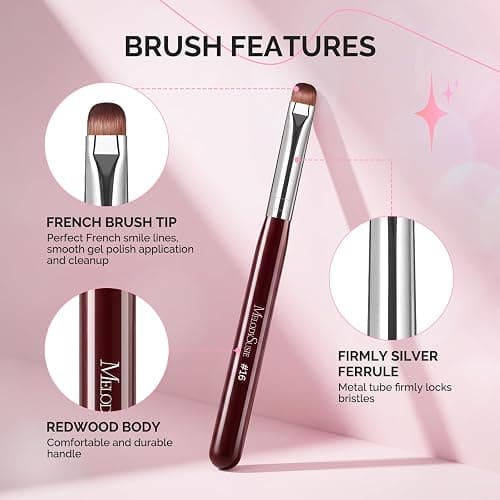 MelodySusie French Manicure with Rosewood Handles Nail Brush, Size #16 | Clean Up Brush, with Brush Holder, Professional Nail Art Tool for Acrylic Application, Powder, Extension & 3D Carving thumbnail 3