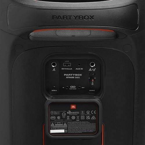 JBL Partybox Stage 320, Enceinte portable de soirée, roulettes et poignée télescopique intégrés, son JBL Pro, jeu de lumières, 18 heures d'autonomie, résistante aux éclaboussures IPX4, en noir thumbnail 6