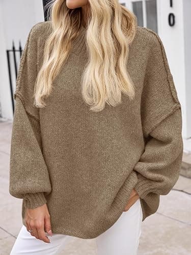Saodimallsu Womens Oversized Sweaters Mock Neck Batwing Long Sleeve 2025 Fall Trendy Ribbed Knit Casual Tunic Sweater thumbnail 4
